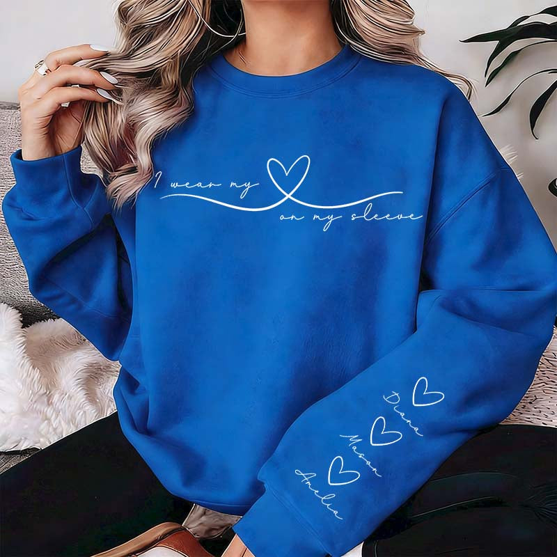 Personalized Mom Heart On My Sleeve Sweatshirt