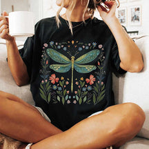 Dragonfly Watercolor Floral Graphic T-Shirt