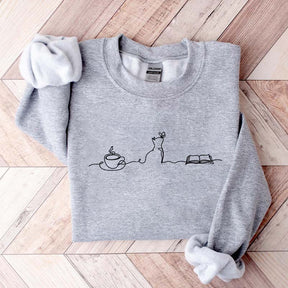 Coffee Cats And Books Lover Bookworm Sweatshirt