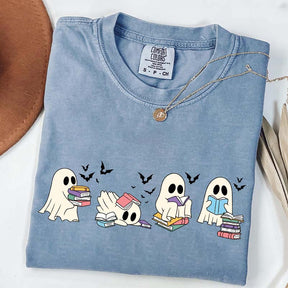 Cute Ghost Reading Book Halloween T-Shirt