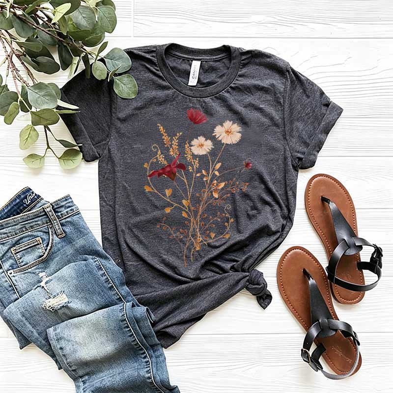 Fall Wildflower Autumn White Floral T-Shirt