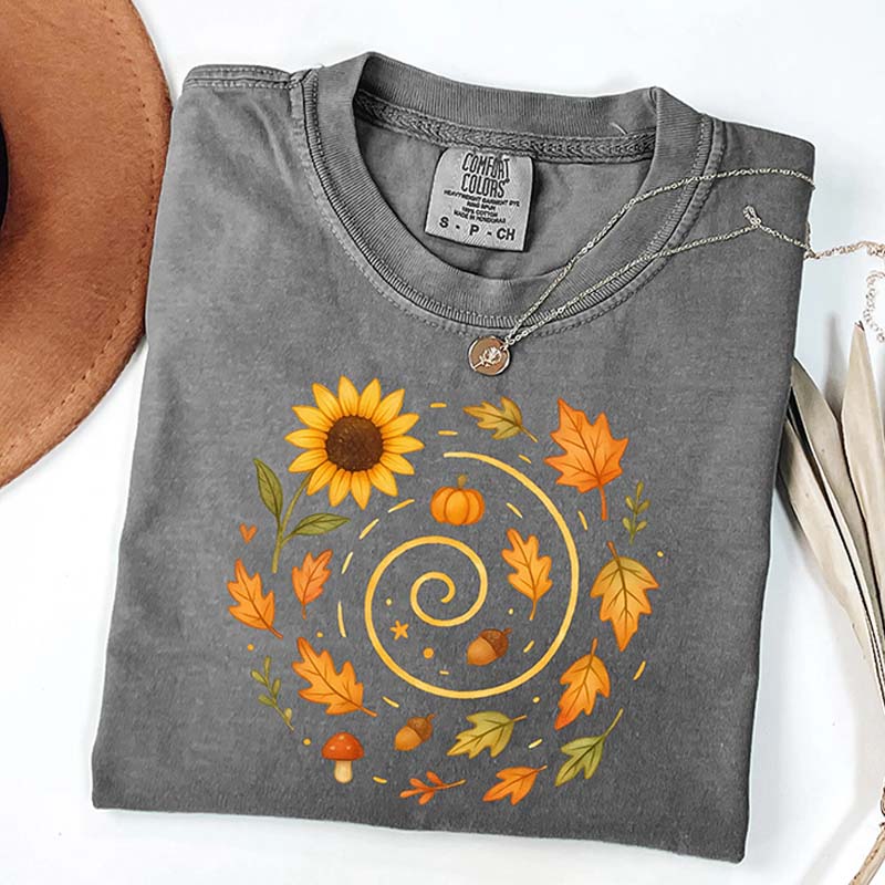 Spiral Sunflower Pumpkin Fall T-Shirt