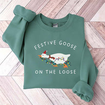 Festive Goose on the Loose Christmas Xmas Duck Sweatshirt