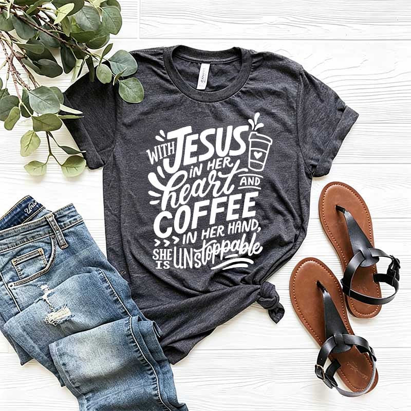 With Jesus In Her Heart And Coffee In Her Hand T-Shirt
