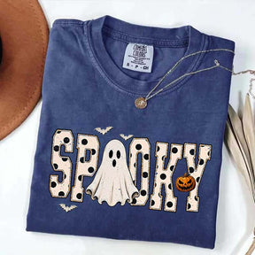 Retro Spooky Halloween Ghost White Dots T-Shirt