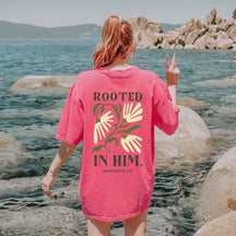 Rooted in Him Retro Floral Faith T-Shirt