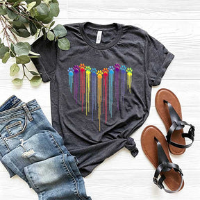 Colorful Dog Paw Heart T-Shirt