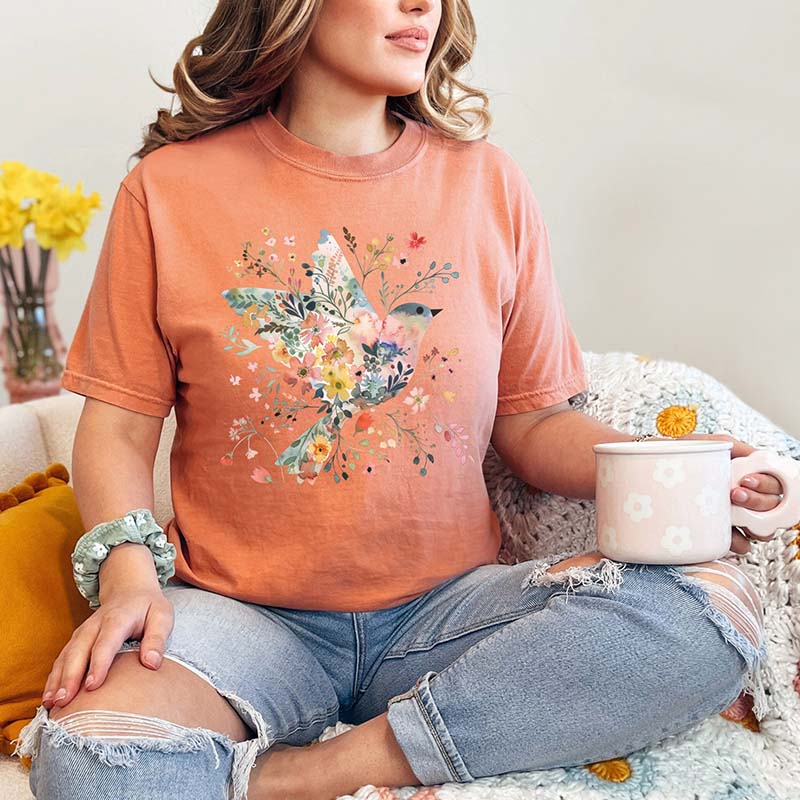 Boho Birdie Summer Flower T-Shirt