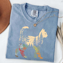 Boho Cat Plants Nature Trees Wild Flowers T-Shirt