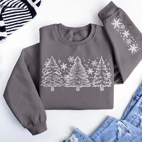 Christmas Snow Trees With Sleeve Sweatshirt
