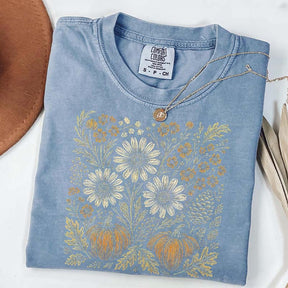 Comfort Colors Pumpkin Sunflower Floral Fall T-Shirt
