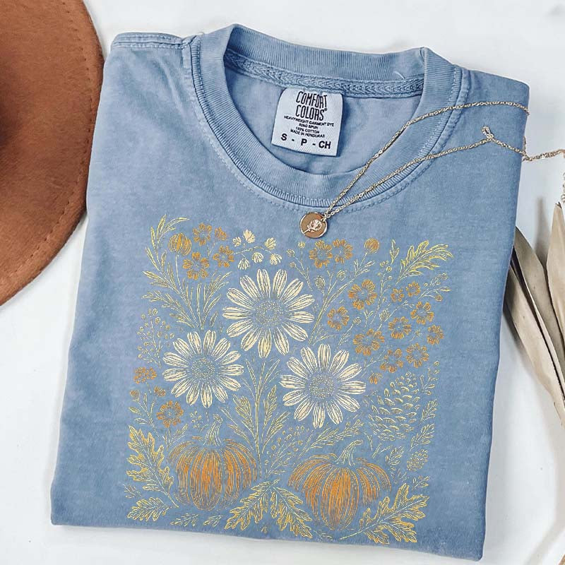 Comfort Colors Pumpkin Sunflower Floral Fall T-Shirt