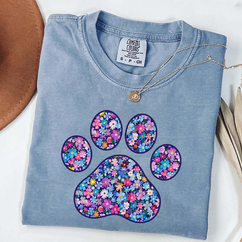 Comfort Colors Floral Paw Print T-Shirt