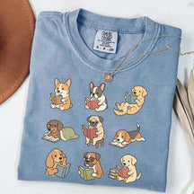 Cute Dogs with Books Animal Graphic T-Shirt