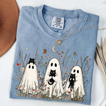 Vintage Whimsical Ghost Black Cat T-Shirt