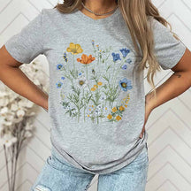 Boho Wildflowers Cottagecore Blue Floral T-Shirt