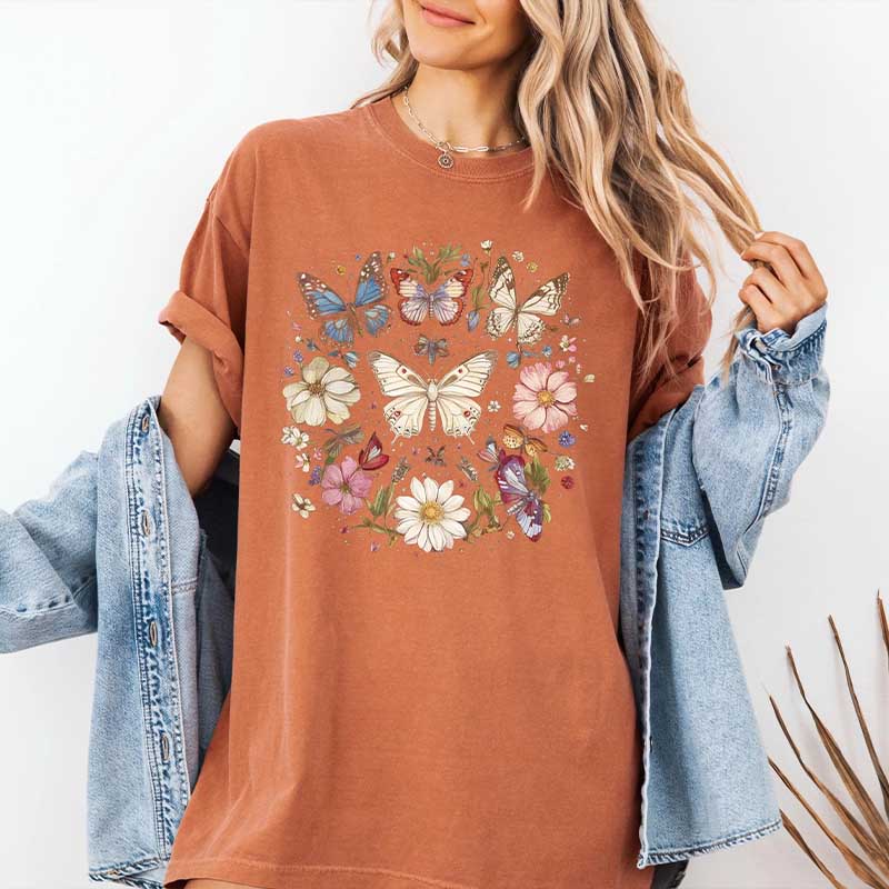 Cottagecore Butterfly Boho Sunflowers T-Shirt