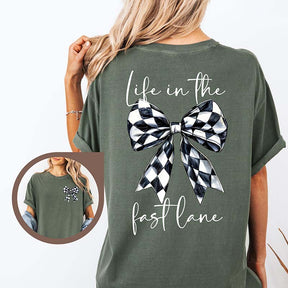 Race Day Checkered Flag Bow T-Shirt
