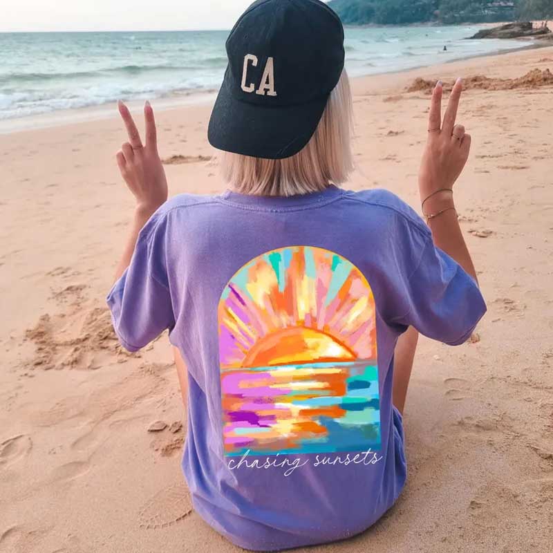 Coconut Girl Sunset Summer Vibes Surf T-Shirt