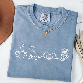 Doodle Books Coffee Dogs Flower T-Shirt