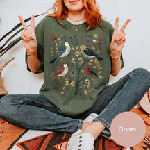 Cottagecore Birds and Flowers Folk Art T-Shirt