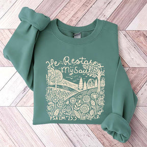 He Restores My Soul Psalm Floral Vintage Sweatshirt
