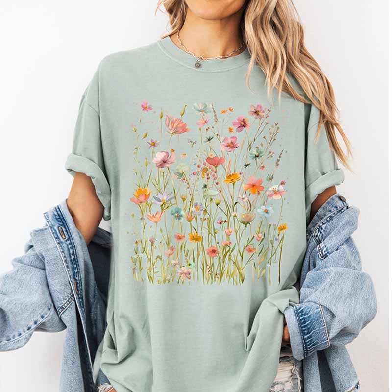 Boho Wildflower Pink Floral T-Shirt