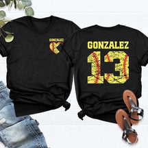 Custom Team Number And Name Softball Heart T-Shirt