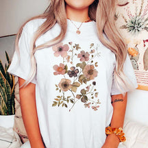 Retro Boho Botanical Pressed Flowers T-Shirt