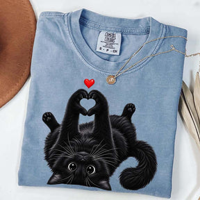 Cute Black Cat Heart Paws T-Shirt