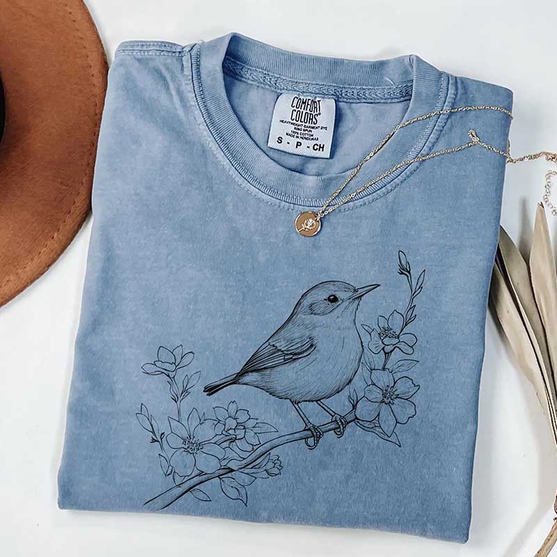 Botanical Bird Graphic T-Shirt