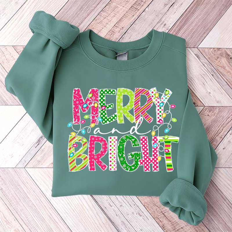 Merry and Bright Cute Family Christmas Sweatshirt