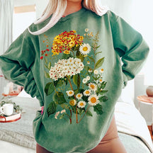 Hydrangeas Daisies Vintage Pressed Flowers Sweatshirt