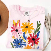 Colorful Floral Spring Hand Painted Flower T-Shirt