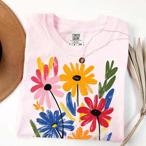 Colorful Floral Spring Hand Painted Flower T-Shirt