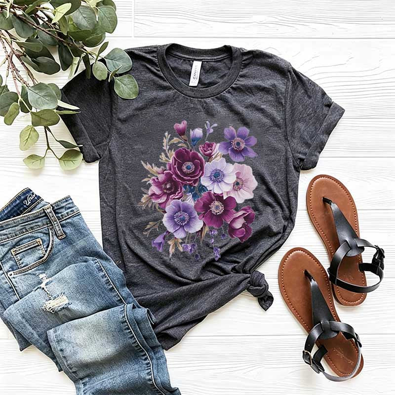 Vintage Pressed Botanical Purple Flowers T-Shirt