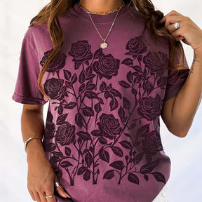 Vintage Linocut Flower Block Print Roses T-Shirt