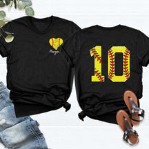 Custom Number And Name Softball Heart T-Shirt
