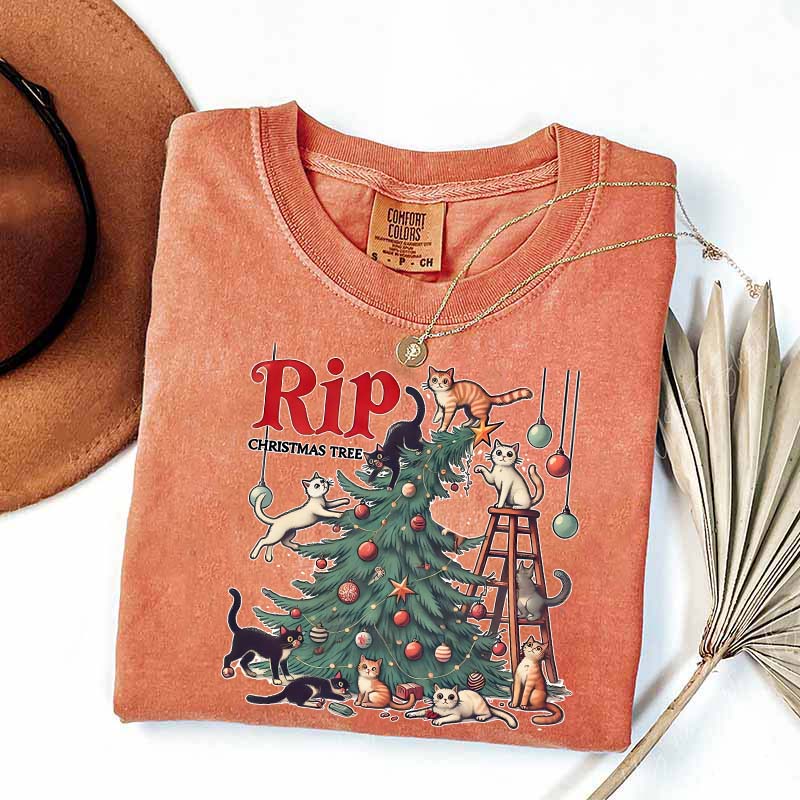 RIP Christmas Tree Comfort Colors Meowy T-Shirt