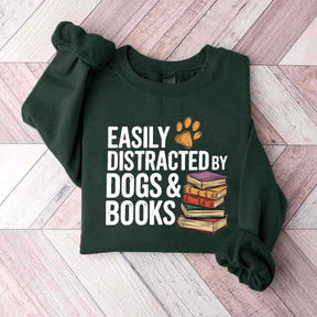 Retro Easily Distracted by Dogs and Books Sweatshirt