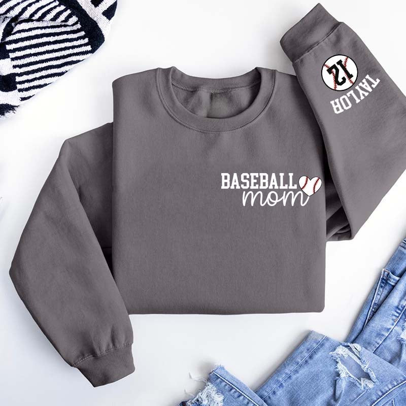 Personalize Baseball Mom Kids Name On Sleeve Sweatshirt