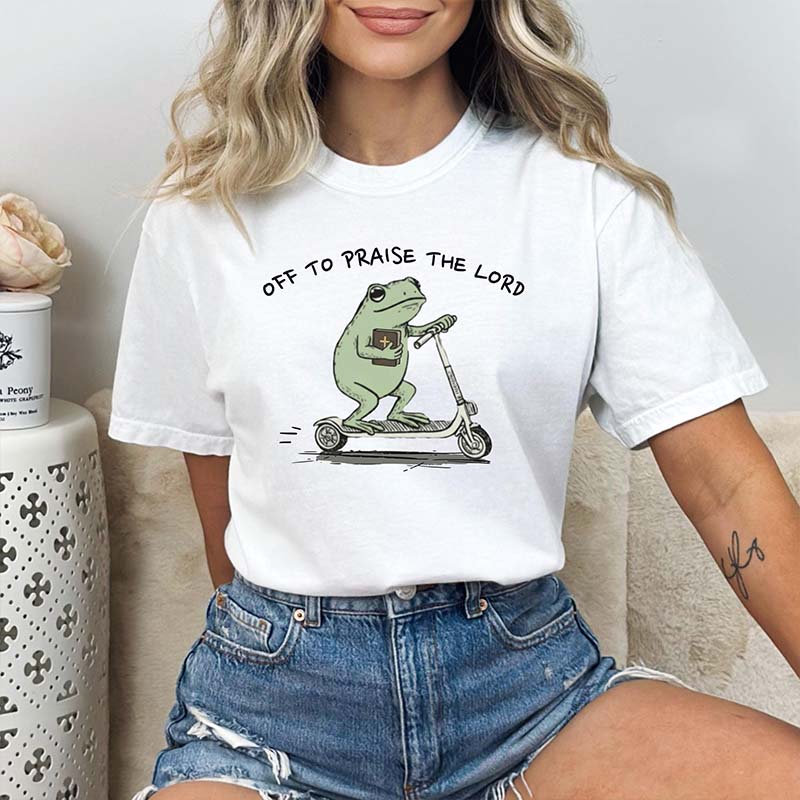 Funny Frog Off To Praise The Lord T-Shirt