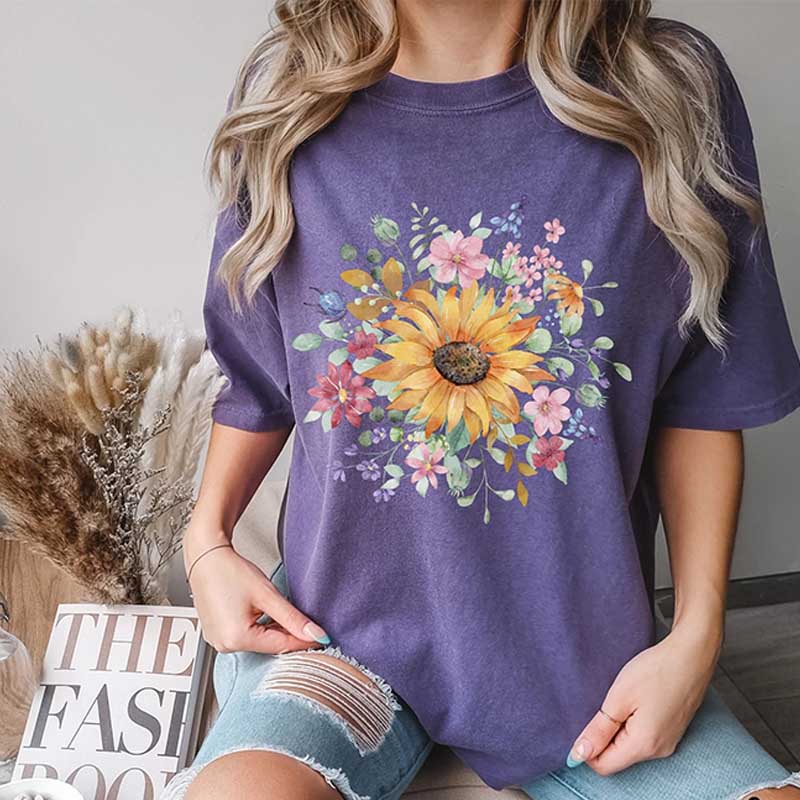 Vintage Floral Pressed  Sun Flowers T-Shirt