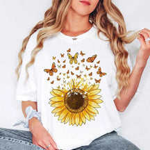 Sunflower Butterfly Floral Botanical T-Shirt