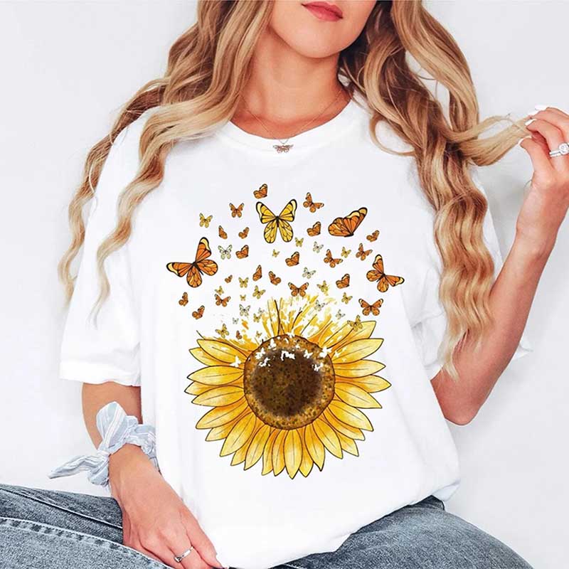 Sunflower Butterfly Floral Botanical T-Shirt