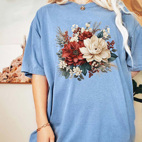 Christmas Flowers Comfort Colors T-Shirt