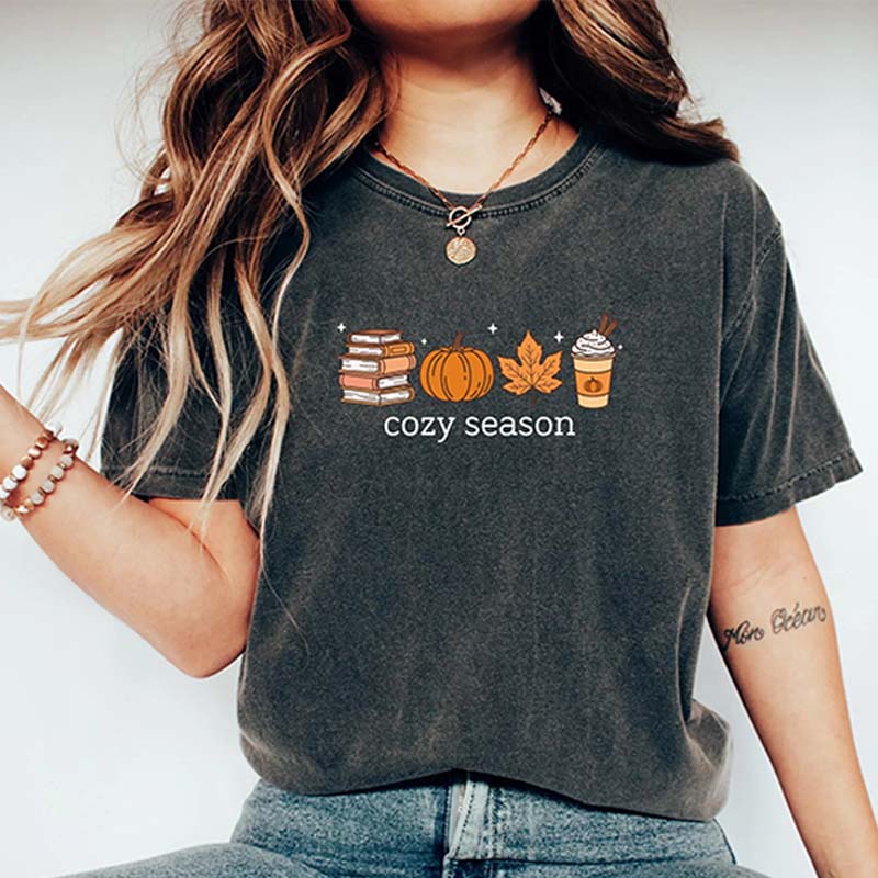 Cozy Season Autumn Leaf Book Lover T-Shirt