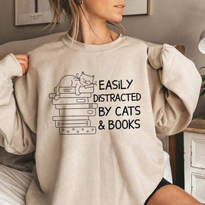 Easily Distracted By Cats And Books Sweatshirt