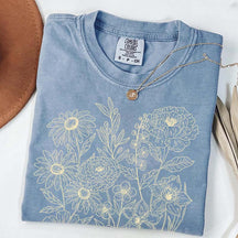 Vintage Pressed Flowers Minimalist Line T-Shirt