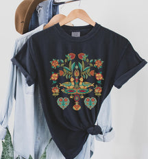Chemise oiseau art populaire scandinave